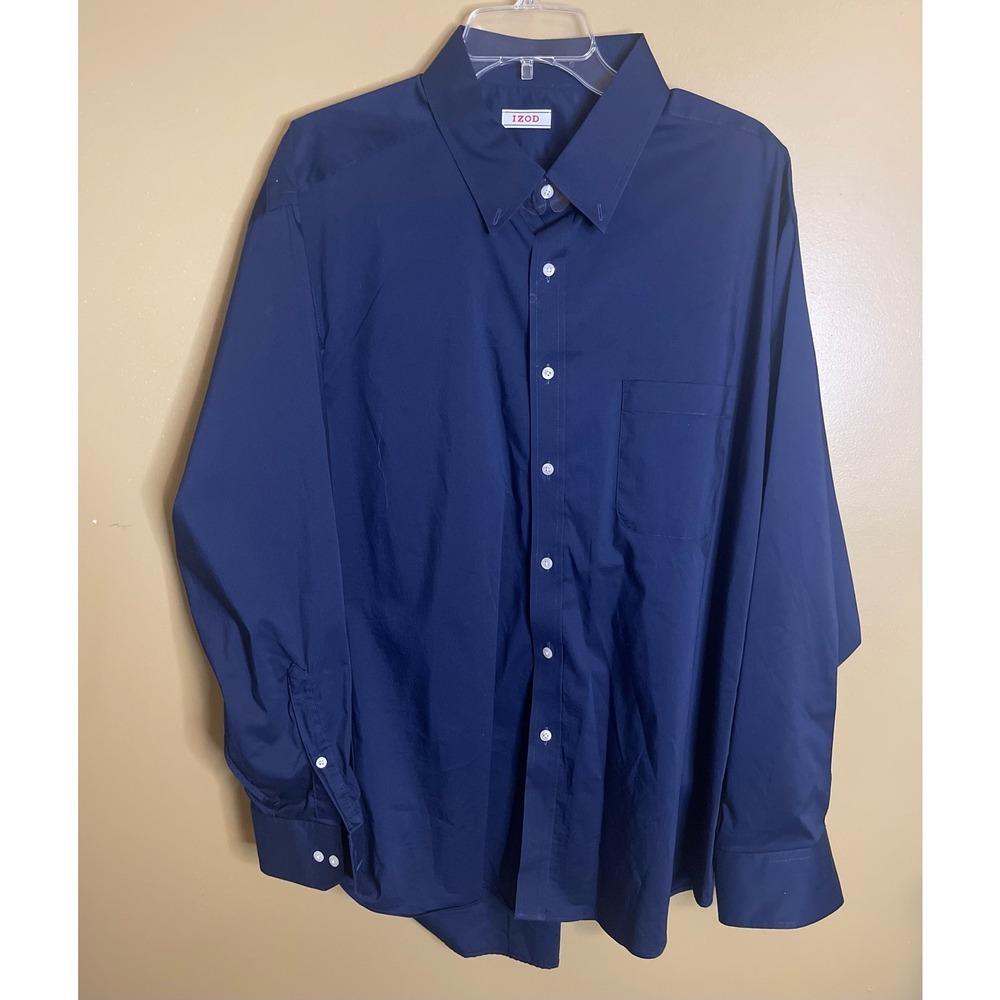 Izod‎ Men's Navy Classic Fit Stretch Button-down Shirt Size 18-18.5 34/35 NWOT